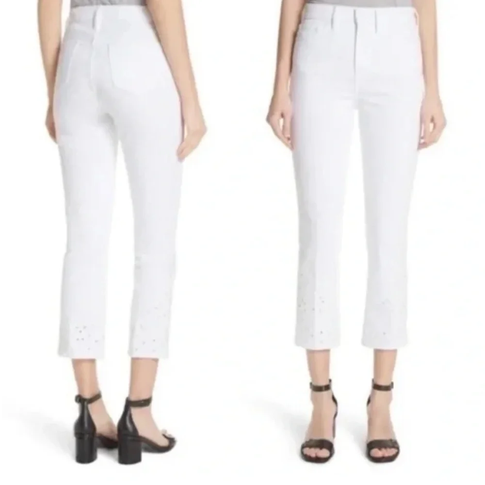 White Keira Tory Burch Eyelet Embroidered Cropped Denim Jeans [Size 27]